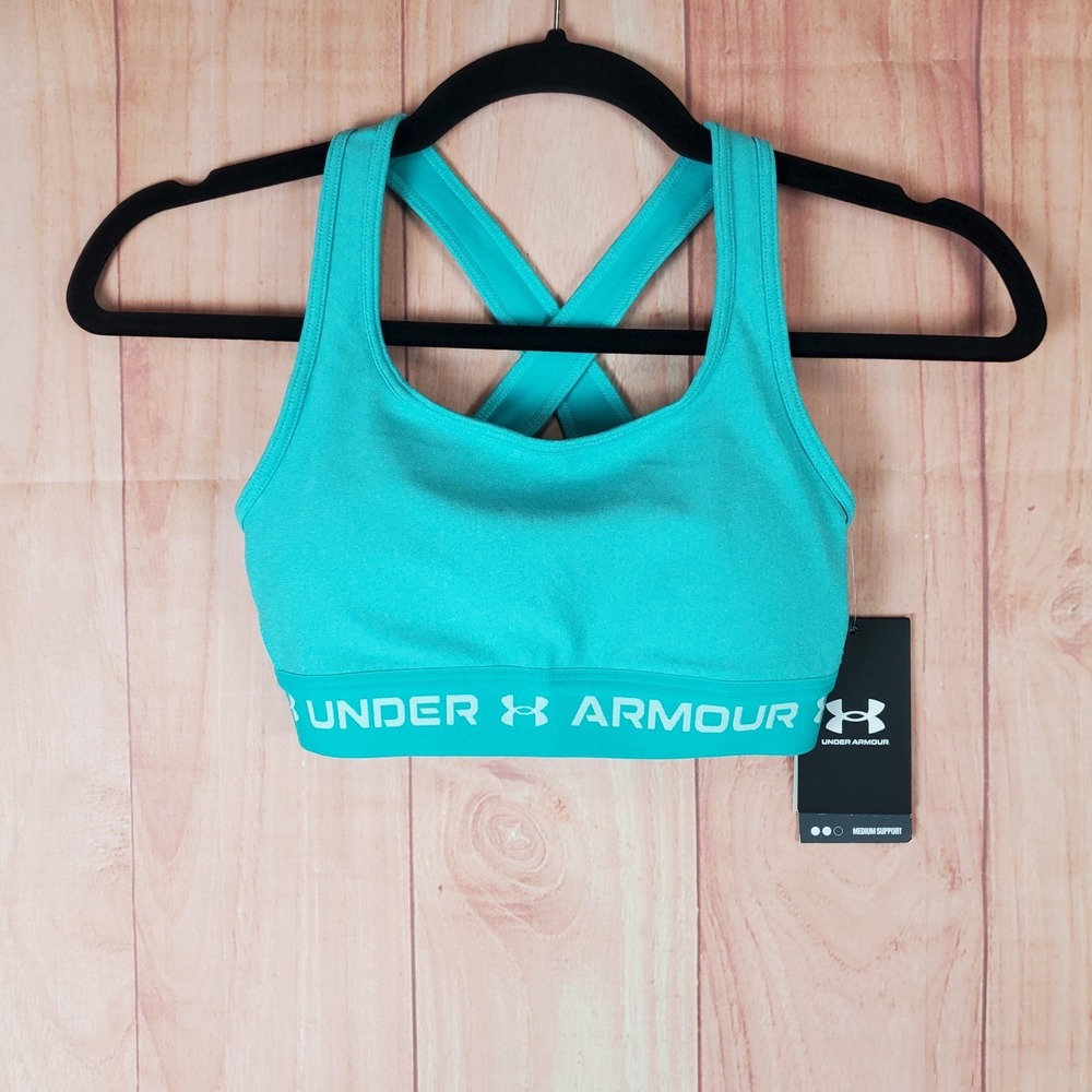 Under Armour Compression Sports Bra Womens XS Blue Stretch Crossback Mid Heather